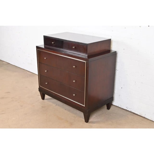 Baker Furniture Company 1990s Modern Regency Dark Mahogany and Nickel Chest of Drawers For Sale - Image 4 of 11