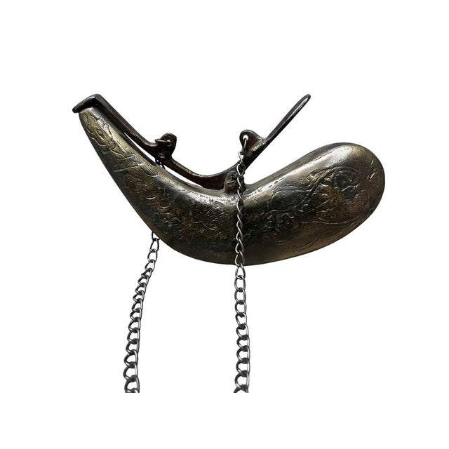 Goldenrod Antique Style Brass Gun Powder Horn For Sale - Image 8 of 10