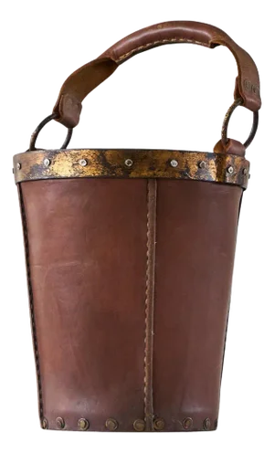 Mid-Century Bucket or Basket in Leather and Metal, 1940s