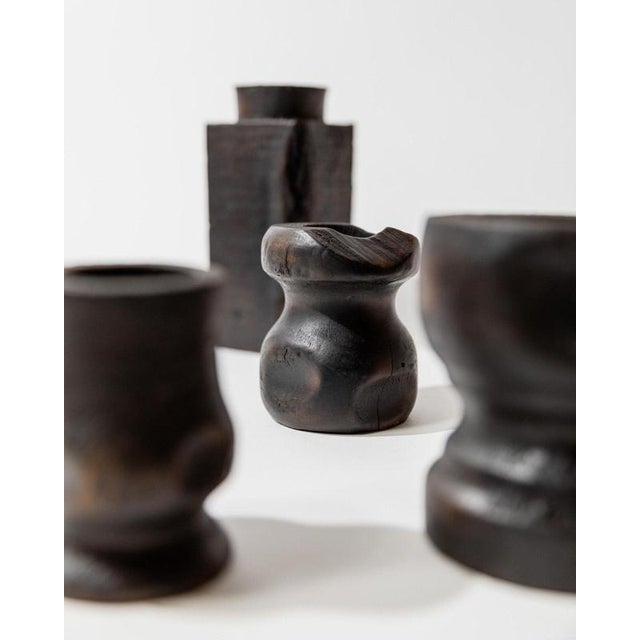 Mid-Century Brutalist Sculptural Hand-Carved Wood Candleholders, 1960s, Set of 4 For Sale - Image 9 of 15
