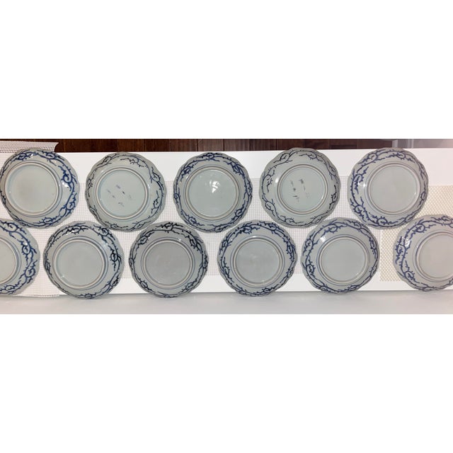 Antique Blue and White Plates - Set of 11 - Scalloped Edge - 8.25" Round - End Edo or Beginning Meiji Period For Sale - Image 12 of 18