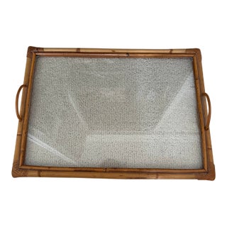 Vintage Bamboo Tray With Glass Inset and Bamboo Handles Styled After Christian Dior For Sale