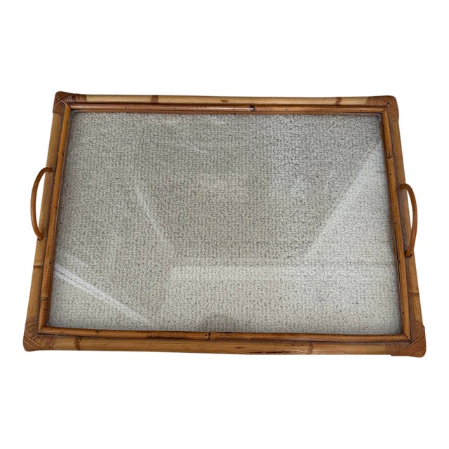 Vintage Bamboo Tray With Glass Inset and Bamboo Handles Styled After Christian Dior For Sale