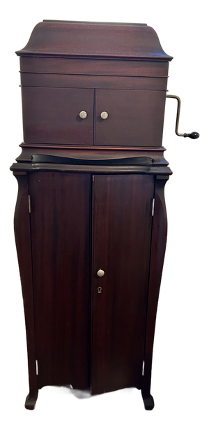 Antique Victrola Mahogany Console With Record Collection