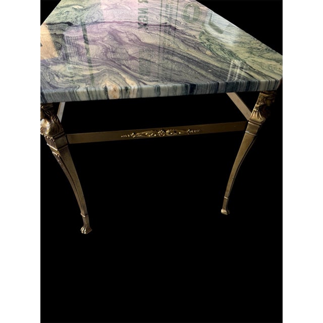 Vintage Brass Stone Top Coffee Table Regency Figural Bagues Attb For Sale - Image 11 of 12