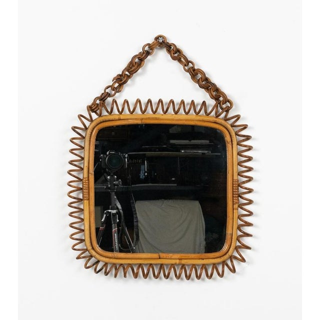 Franco Albini Mid-Century Modern Squared Wall Mirror in Rattan and Bamboo by Franco Albini, 1960s For Sale - Image 4 of 10
