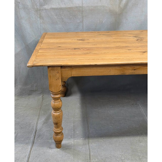 Vintage English Rustic Pine Turned Leg 8' Long Dining Farmhouse Table For Sale - Image 4 of 10