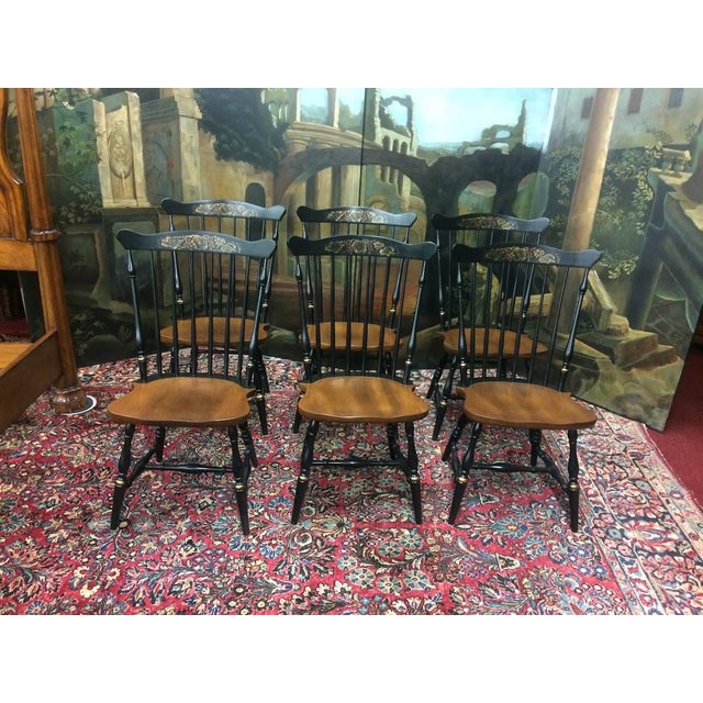 Item: Vintage Hitchcock Dining Chairs, Set of Six. Age & Condition: Circa 1980. Good, overall finish with some light signs...