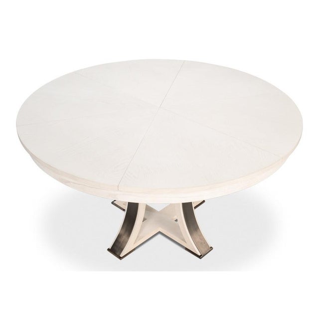 Transitional Round Dining Table, Medium - White Oak With Iron Pedestal For Sale - Image 4 of 11