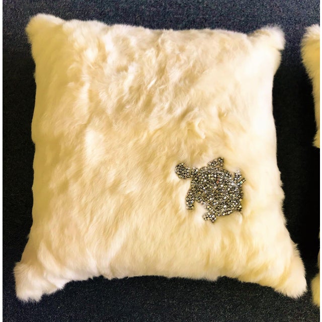 Ankasa White Rabbit Fur Toss Pillows With Rhinestone Turtle