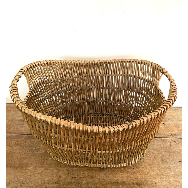 Brown Vintage Deep Oval Wicker Basket For Sale - Image 8 of 13