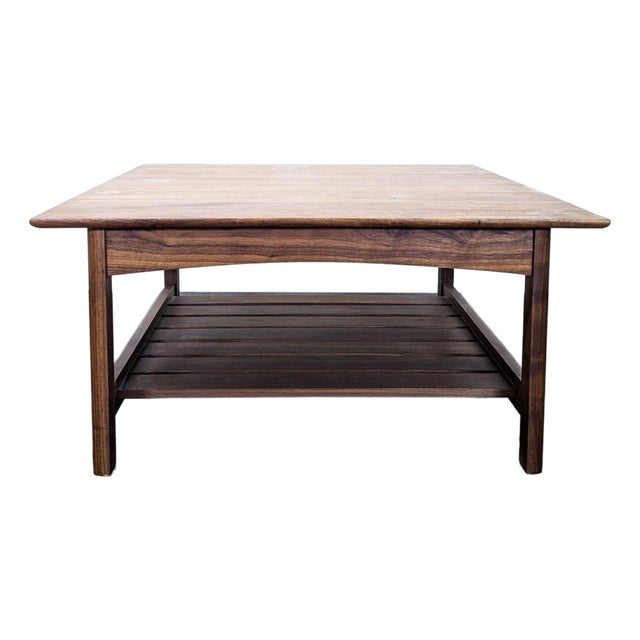 Wood Coffee Table With Slatted Shelf For Sale