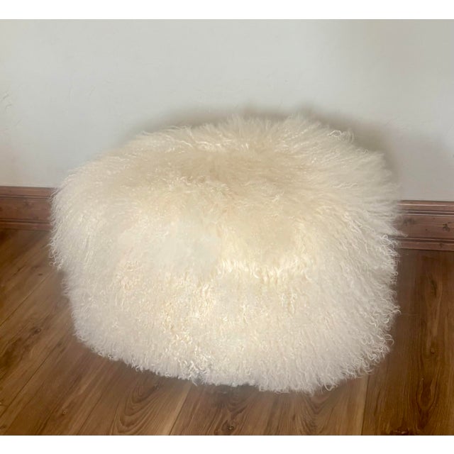 Mid-Century Modern Cb2 X Ross Cassidy "Bozzi" Mongolian Sheepskin Ottoman For Sale - Image 3 of 6
