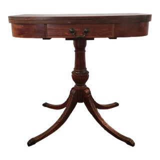 Antique Mahogany Entrance Table Convertible Game Table With Drawer & Carved Pedestal Base For Sale