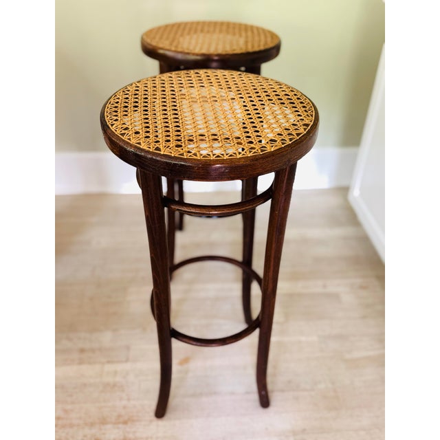 Pair of Vintage Thonet Style Bentwood and Straw Barstools For Sale - Image 12 of 12