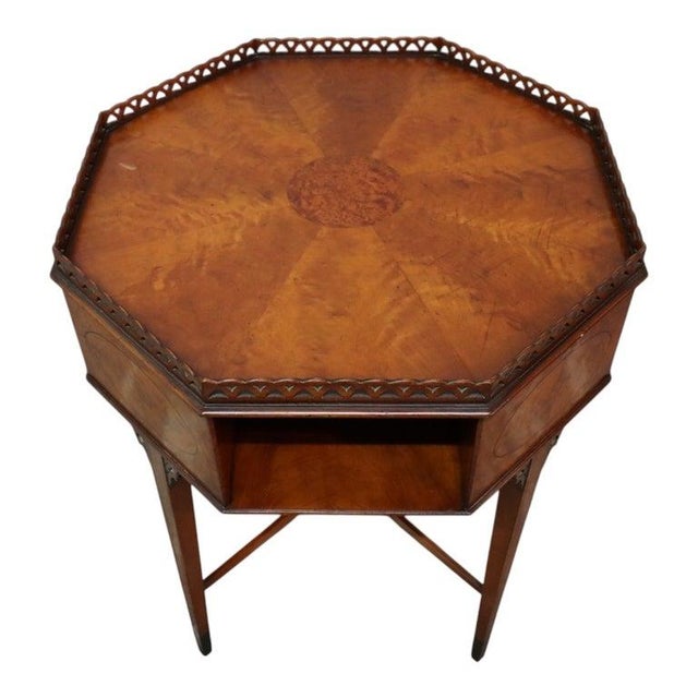An antique octagonal book stand crafted by Robert W. Irwin for Royal Furniture, dating to approximately 1920. This elegant...