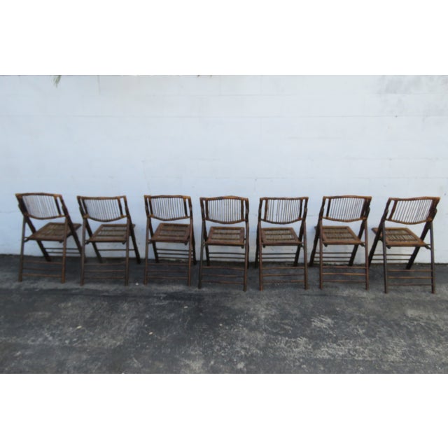 Hollywood Regency Hollywood Regency Bamboo Folding Dining Chairs Set of Seven 6149 For Sale - Image 3 of 18