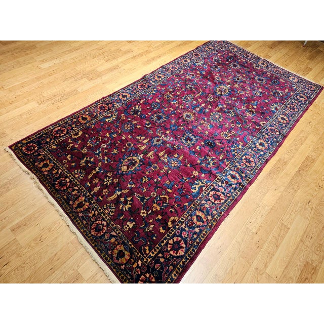 Vintage Manchester Kashan Gallery Rug, Hand-Knotted Wool, Geometric Pattern, 6x12, Crimson Red & Blue For Sale - Image 17 of 18