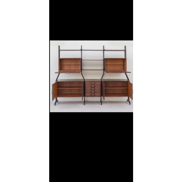 Mid-Century Modern Vintage Italian Bookcase in Brass and Pagwood, 1960s For Sale - Image 3 of 8