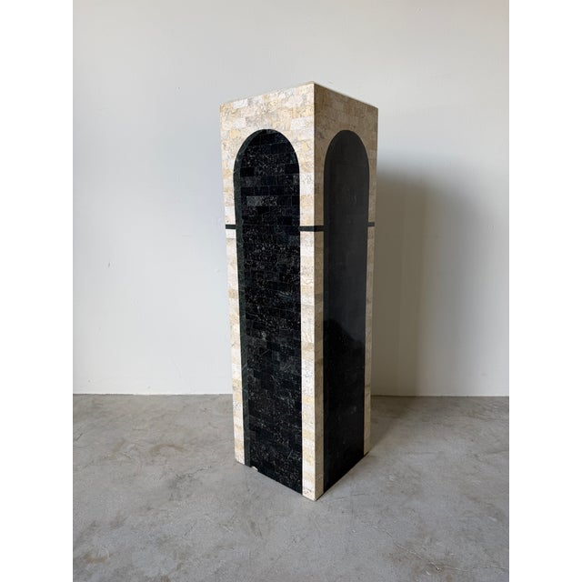 1980s Vintage Maitland-Smith Art Deco Postmodern Tessellated Stone Architectural Pedestal For Sale In Miami - Image 6 of 12