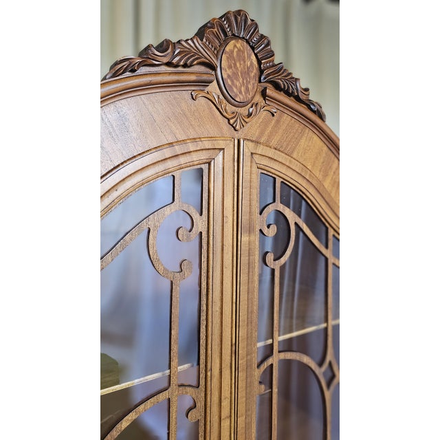Chestnut Vintage Burl Wood, French Provincial Display Cabinet, Louis XV Style ,1930s For Sale - Image 8 of 18