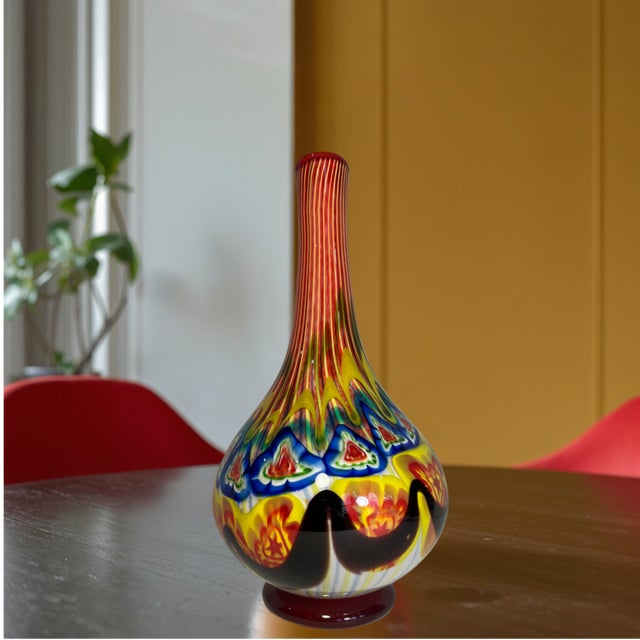 Red 18 Inch Tall Mid-Century Murano Millefiori Polychrome Art Glass Vase For Sale - Image 8 of 18
