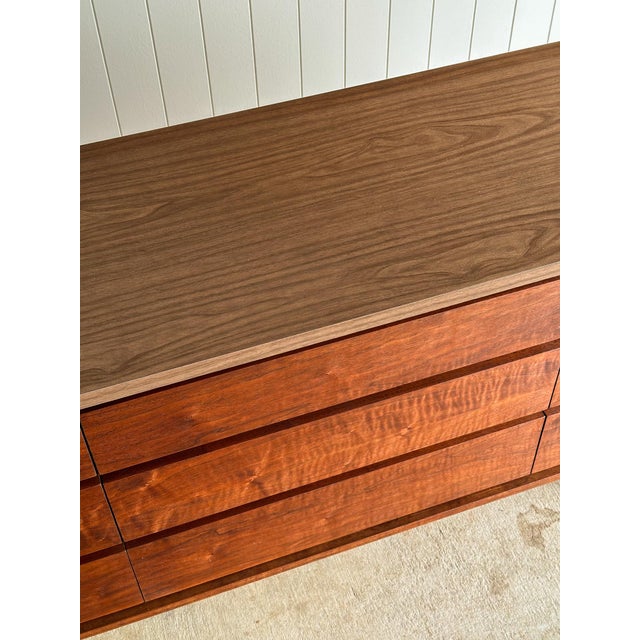 Wood 1960s Mid-Century Walnut Nine-Drawer Dresser by Stanley For Sale - Image 7 of 18