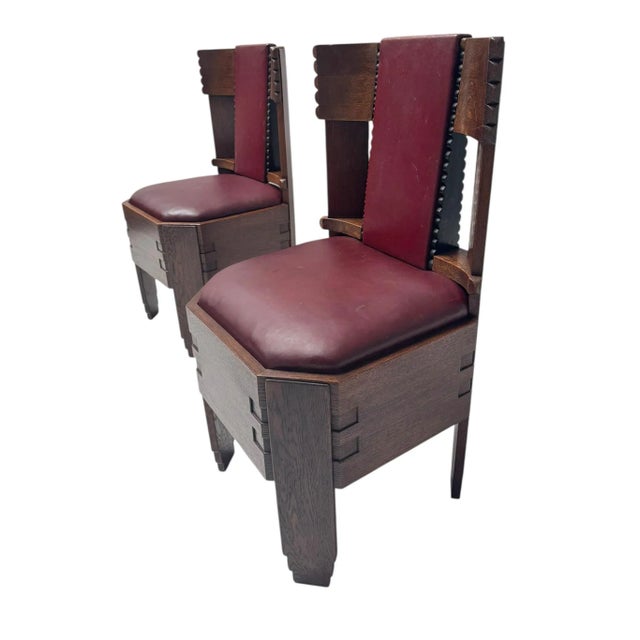 Wood Vintage Art Deco Amsterdam School Side Chairs, 1920s, Set of 2 For Sale - Image 7 of 11