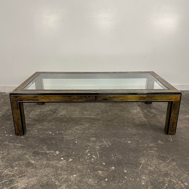 1970s 1970s Bernhard Rohne for Mastercraft Acid-Etched Brass and Black Lacquered Coffee Table For Sale - Image 5 of 12