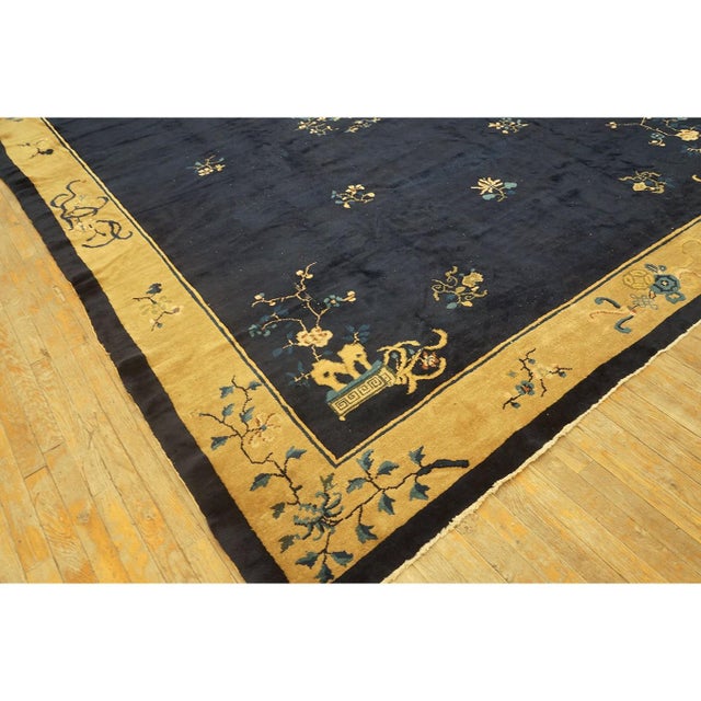 Antique Chinese Room Size Wool Blue Rug, Circa Date: 1920s. This exceptional example of early 20th-century Chinese weaving...