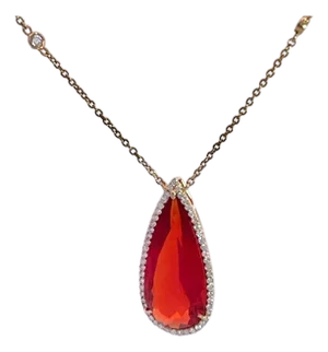 Fire Opal With Diamond Surround 18k