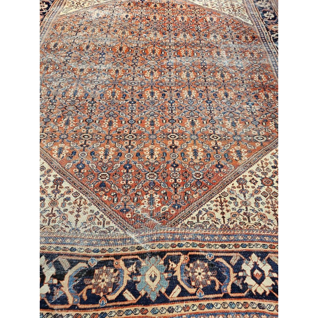 Textile Antique Persian Mahal Sultanabad Rug, Hand-Knotted Wool, Geometric Pattern, 10x13, Brick Red & Ivory For Sale - Image 7 of 16