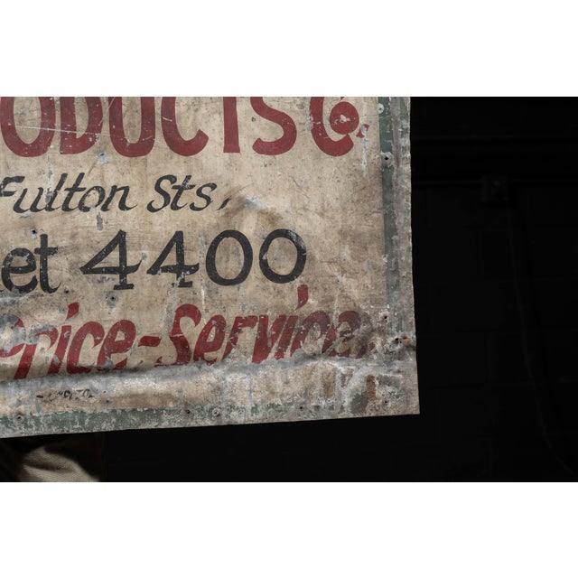Early 20th Century Fulton Market Butchers Products Co. Hand-Painted Tin Trade Sign For Sale - Image 9 of 11