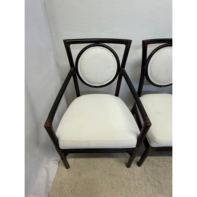 McGuire Brown Leather Wrapped Bamboo Dining Chairs - Set of Six For Sale - Image 12 of 18