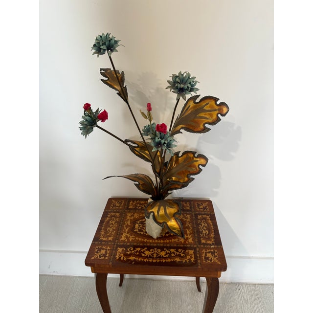 70’s Brass and Onyx Flower Sculpture For Sale - Image 4 of 9