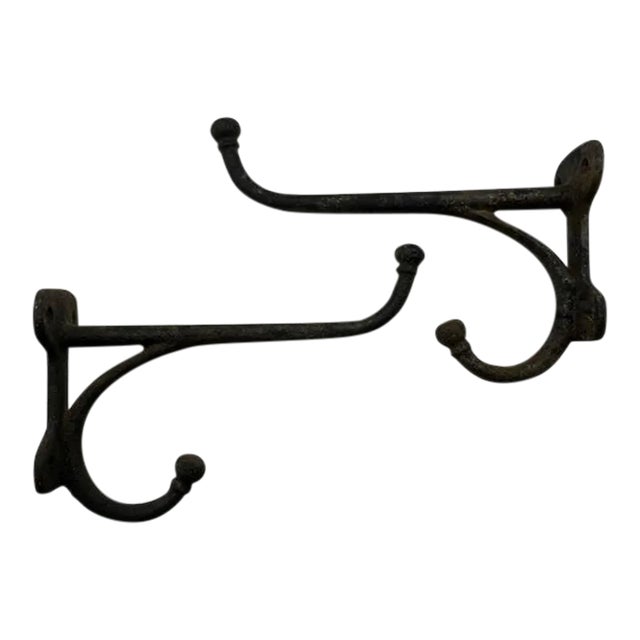 Antique American Cast Iron Wall Hooks - a Pair For Sale