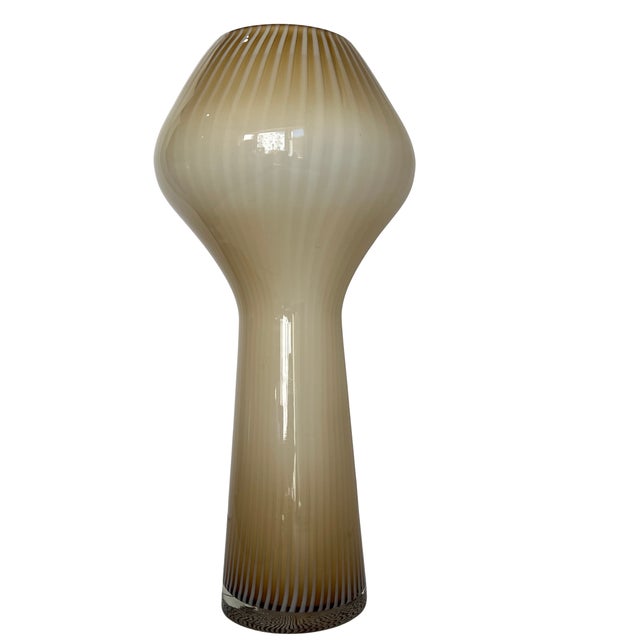 Tan 17+ Iin. Massimo Vignelli Venini Fungo Style Murano Beige Striped Art Glass Vase For Sale - Image 8 of 13
