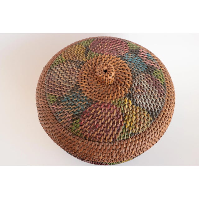 Brown Antique Fruit-Painted Basket With Lid For Sale - Image 8 of 10