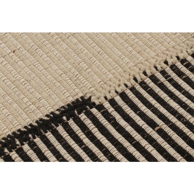 Rug & Kilim’s Accent Kilim, Square Rug in Bold, Textural White and Black Stripes For Sale In New York - Image 6 of 8
