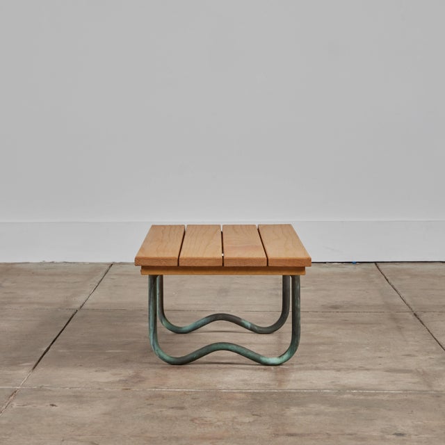 1950s 1950s Bronze Patio Beach Table With Wood Top by Walter Lamb for Brown Jordan, Attributed For Sale - Image 5 of 11