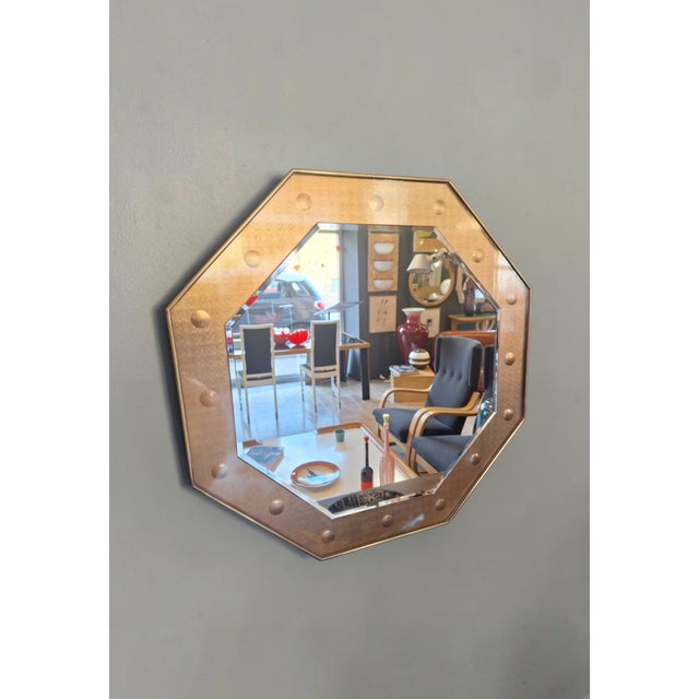 Large Vintage Octagonal Mirror in Stained Glass and Brass, Italy, 1970s For Sale - Image 4 of 8