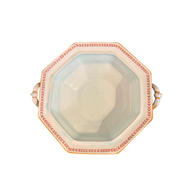 1940s Vintage Chinoiserie Adams Calyx Ware Metz Aqua Blue Octagonal Covered Serving Dish For Sale - Image 5 of 11