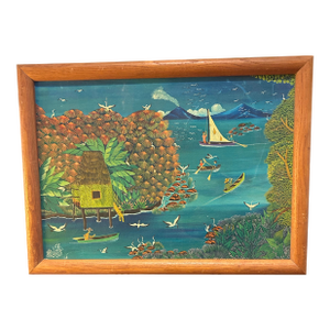 Vintage Haitian, Painting With Boats and Birds.