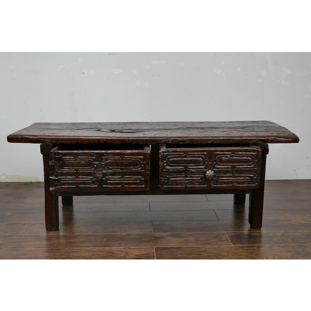 Antique Spanish Oak Coffee Table with Two Carved Drawers, Circa 1800 For Sale In Atlanta - Image 6 of 12