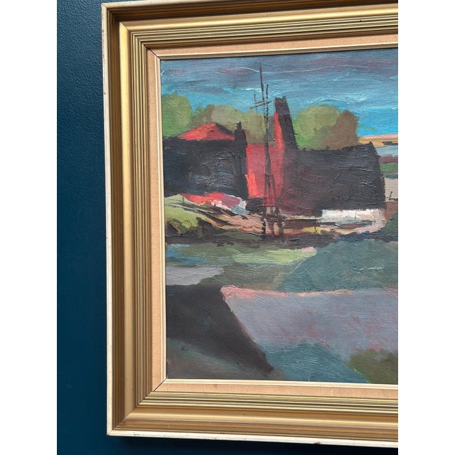 Original Scandinavian Oil on Canvas – “Cubist Landscape” by Kai Christensen – Signed – Vintage & Framed – 76 × 65 cm...