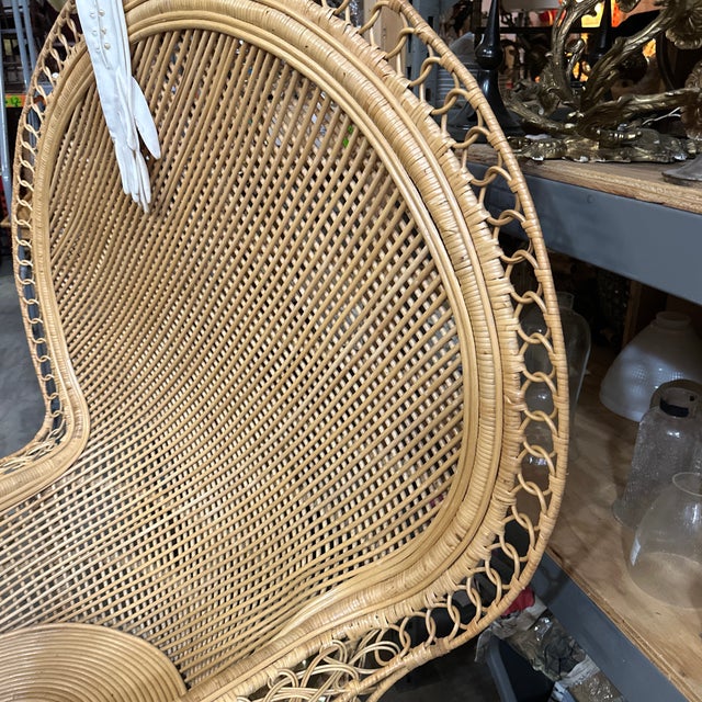 Tan Large Vintage Boho Chic Sturdy Wicker Intricate Peacock Chair For Sale - Image 8 of 8