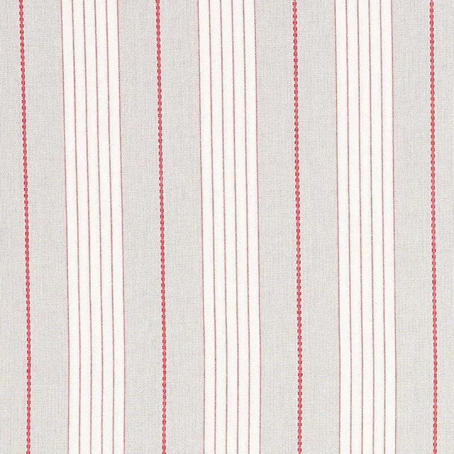 Sample - Schumacher Audrey Stripe Fabric in Grey & Red For Sale