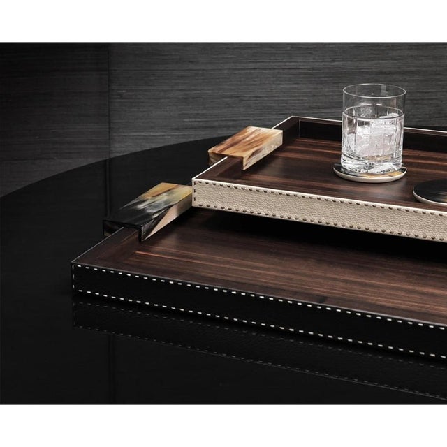 Gioele Tray in Matte Amara Ebony Veneer and Aida Pebbled Leather by Arcahorn For Sale - Image 4 of 8