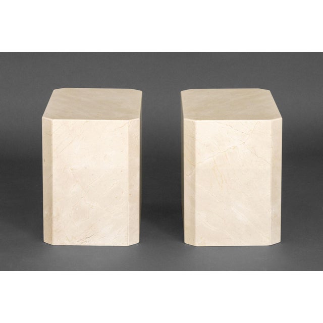 Late 20th Century Modern Crema Marfil Marble Side Tables, Pair For Sale - Image 5 of 5