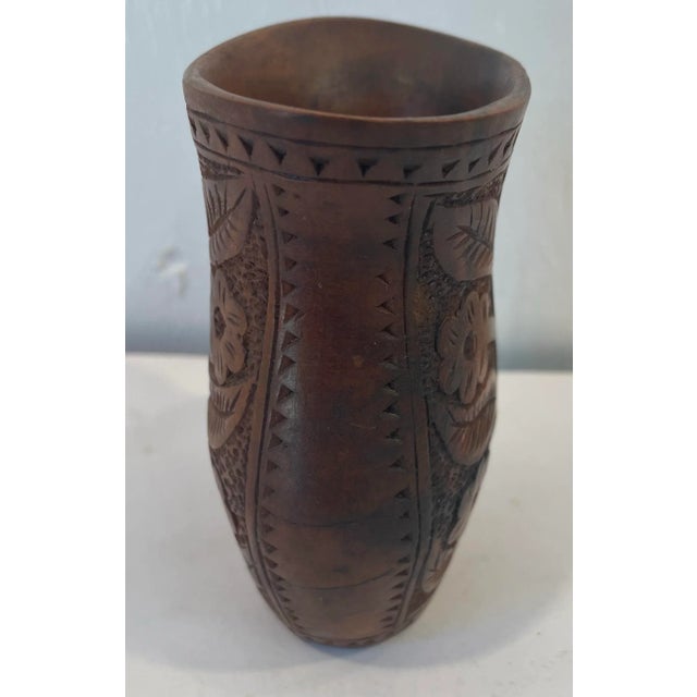 Mid 20th Century Vintage Hand Carved Wooden Vase For Sale - Image 5 of 10
